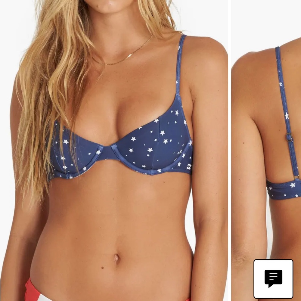 Billabong navy blue white stars bikini top and skimpy bottom set